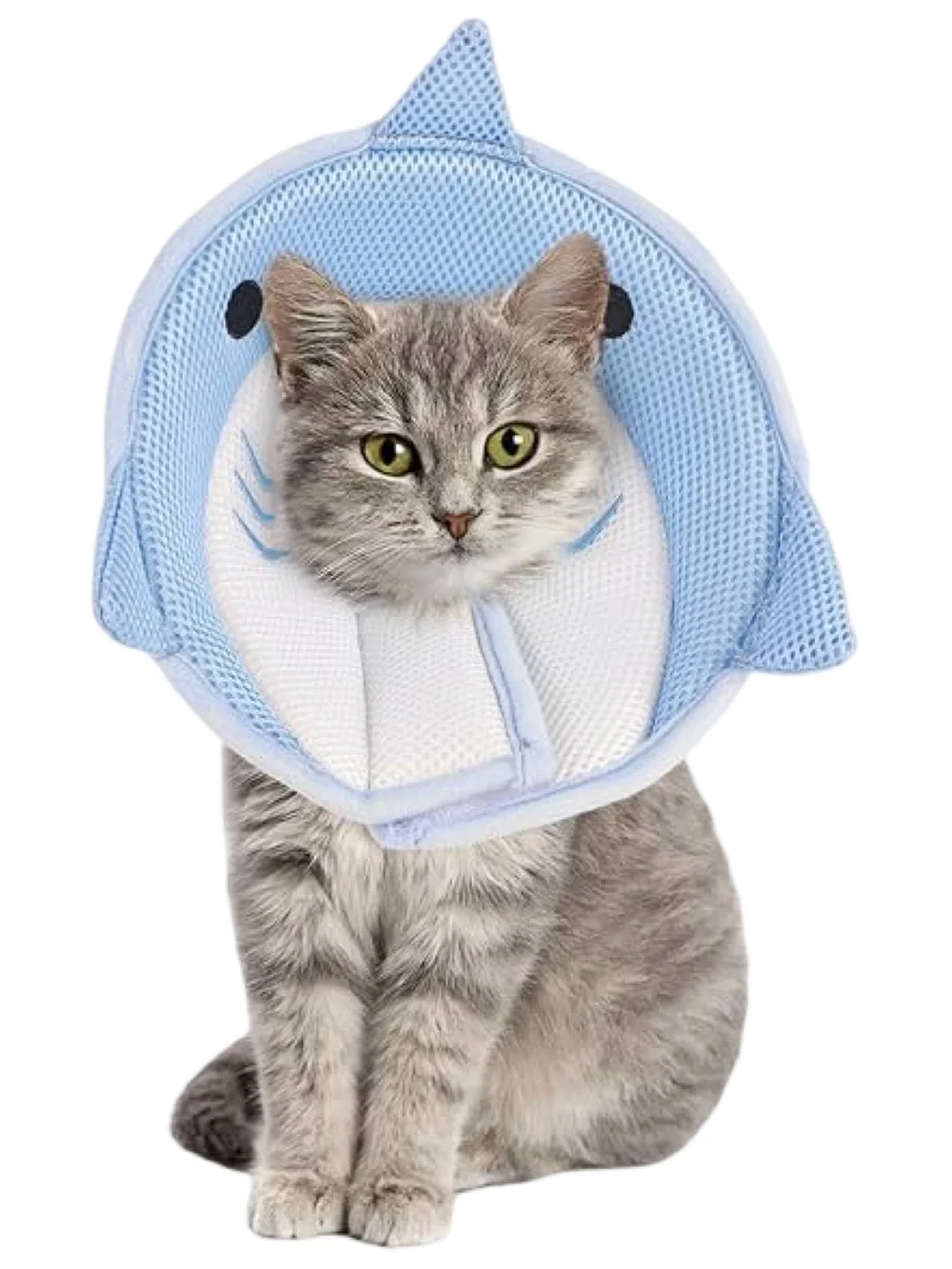 Soft Recovery Collar for Cats and Kittens - Adjustable Size Medium - Blue Shark